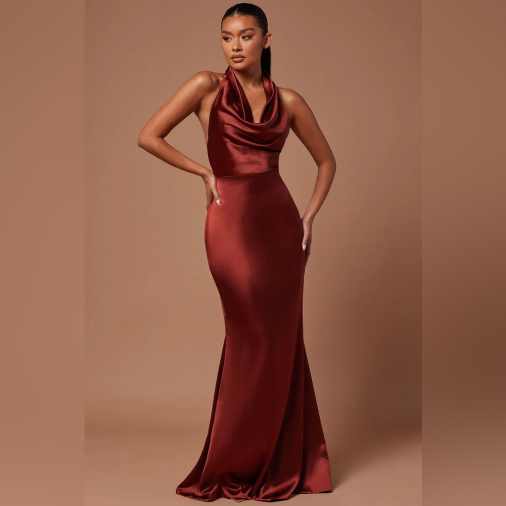 ✨ New With Tags - (Size XS) ✨ Laena Satin Draped Maxi Dress - Rust